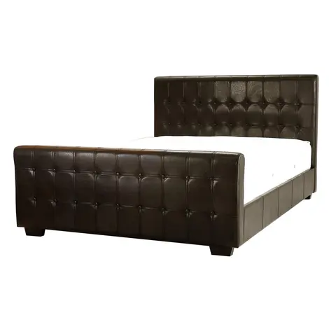 Dakar Button PU Double Bed – Brown Faux Leather Finish, Colour: Brown, Size: Double for sale Buy Dakar Button PU Double Bed – Brown Faux Leather Finish, Colour: Brown, Size: Double from Furnituretta