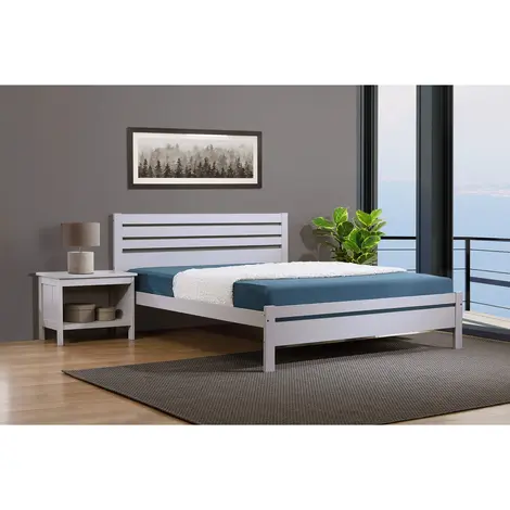 Buy Astley Double Bed Solid Hardwood Grey, Colour: Grey, Size: Double, Mattresses: Without Mattress from Furnituretta