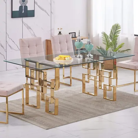Buy Spectra Dining Table – Clear Glass with Gold Legs for Elegant Dining from Furnituretta
