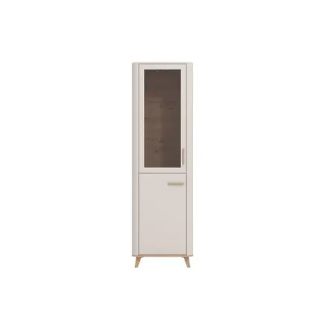 Buy Didcot Cashmere and Oak Effect Tall Slim 2 Door Display Cabinet from Furnituretta