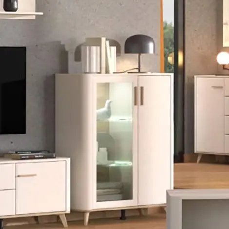 Buy Didcot Cashmere and Oak Effect Low 2 Door Display Cabinet from Furnituretta