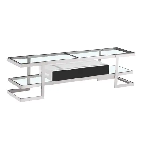 Buy Lagonda Clear Glass TV Unit with High Gloss Drawer White from Furnituretta