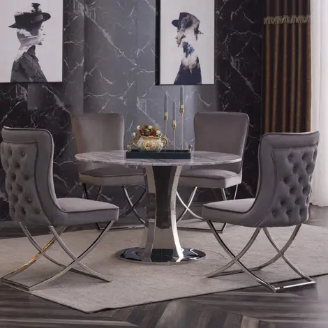Buy Panama Velvet Fabric Dining Chair Grey with Stainless Steel Legs from Furnituretta