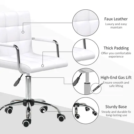 Vinsetto Office Chair, Makeup Vanity Chair, Mid Back Computer Chair, PU Leather, White, 6 for sale Buy Vinsetto Office Chair, Makeup Vanity Chair, Mid Back Computer Chair, PU Leather, White, 6 from Furnituretta