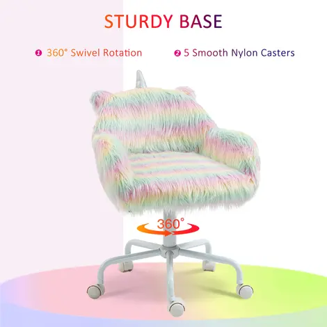 Vinsetto Unicorn Home Office Chair, Height Adjustable Fluffy Desk Chair with Armrests and Swivel Wheels, Colourful, 6 for sale Buy Vinsetto Unicorn Home Office Chair, Height Adjustable Fluffy Desk Chair with Armrests and Swivel Wheels, Colourful, 6 from Furnituretta