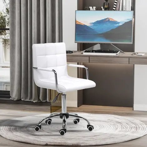 Vinsetto Office Chair, Makeup Vanity Chair, Mid Back Computer Chair, PU Leather, White, 2 for sale Buy Vinsetto Office Chair, Makeup Vanity Chair, Mid Back Computer Chair, PU Leather, White, 2 from Furnituretta