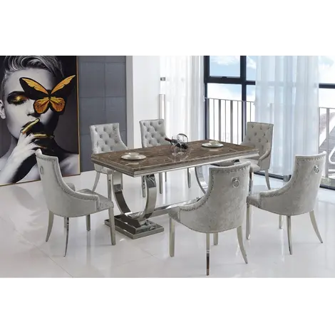 Buy Langa Fabric Dining Chair – Grey Upholstery with PU Cushion & Stainless Steel Legs from Furnituretta
