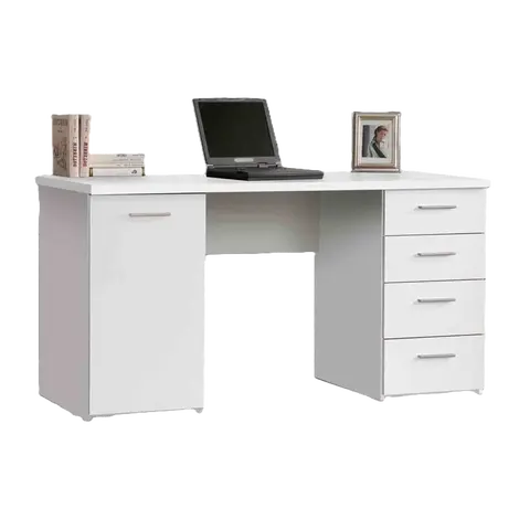 Buy Mare White Computer Office Desk – Compact Design with Cupboard & Drawers from Furnituretta