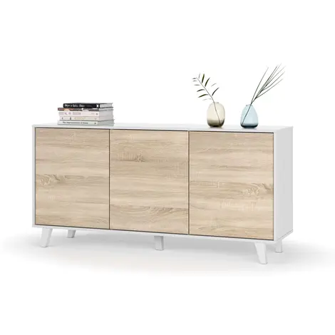 Buy Cannock Sideboard Cabinet – White Frame with Oak Effect Doors and Internal Shelves from Furnituretta