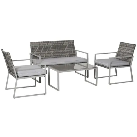 Buy Outsunny 4-Seater Rattan Garden Furniture Set 2 Single Sofa from Furnituretta