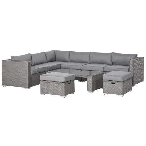 Buy Outsunny 8-Seater PE Rattan Garden Corner Sofa Set Outdoor from Furnituretta