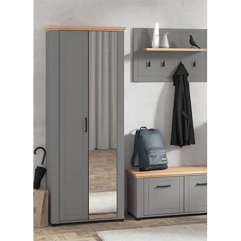 Buy Harwich Mirrored Wardrobe – Graphite Grey & Artisan Oak from Furnituretta