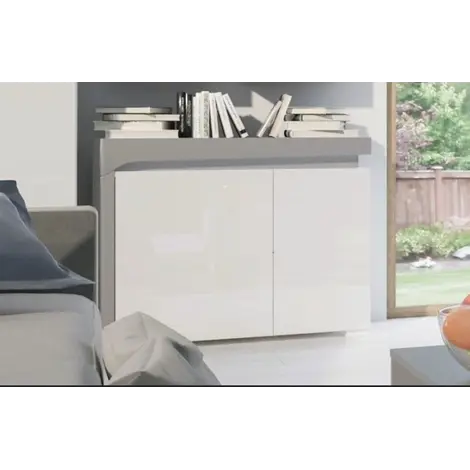 Buy Devizes 2 Door Small Sideboard Cabinet with Lights Grey and White Gloss from Furnituretta