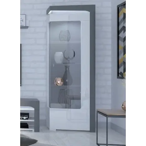 Buy Devizes Right Side Display Cabinet with Glass Door and LED Lights Grey and White Gloss, Side: Right from Furnituretta