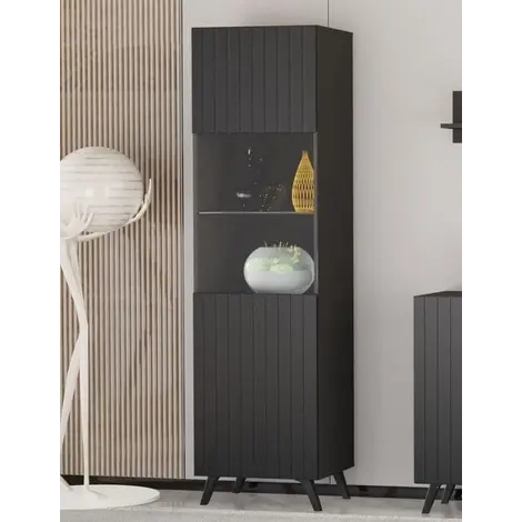 Ascot Tall Display Cabinet Vertical Grooved Lines Matte Black for sale Buy Ascot Tall Display Cabinet Vertical Grooved Lines Matte Black from Furnituretta