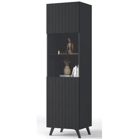 Ascot Tall Display Cabinet Vertical Grooved Lines Matte Black, 2 for sale Buy Ascot Tall Display Cabinet Vertical Grooved Lines Matte Black, 2 from Furnituretta