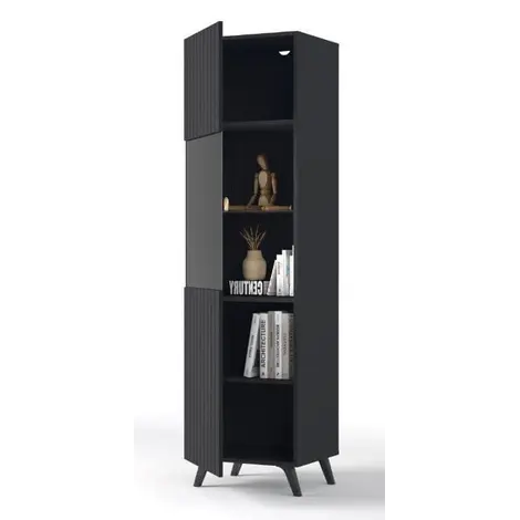 Ascot Tall Display Cabinet Vertical Grooved Lines Matte Black, 3 for sale Buy Ascot Tall Display Cabinet Vertical Grooved Lines Matte Black, 3 from Furnituretta