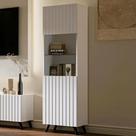 Buy Ascot Tall Display Cabinet with Glass Door Matte White from Furnituretta