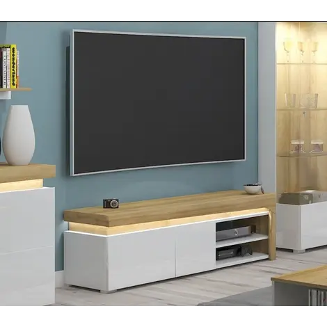Buy Banff TV Unit Cabinet with Lights Oak Effect and White Gloss from Furnituretta