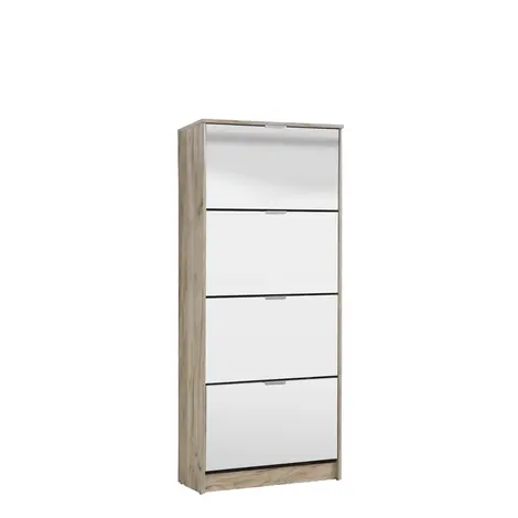 Buy Bangor Mirrored and Oak Effect Tall 4 Drawer Shoe Cabinet with 4 Revolving Drawers from Furnituretta