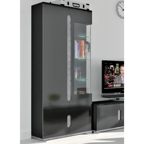 Dunbar 1 Glass Door Display Cabinet Black High Gloss and Grey, Colour: Black for sale Buy Dunbar 1 Glass Door Display Cabinet Black High Gloss and Grey, Colour: Black from Furnituretta