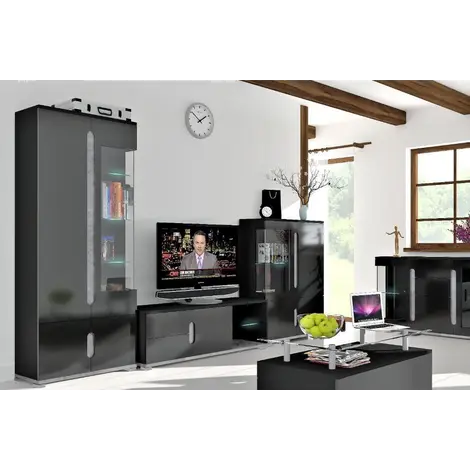 Dunbar 1 Glass Door Display Cabinet Black High Gloss and Grey, Colour: Black, 3 for sale Buy Dunbar 1 Glass Door Display Cabinet Black High Gloss and Grey, Colour: Black, 3 from Furnituretta