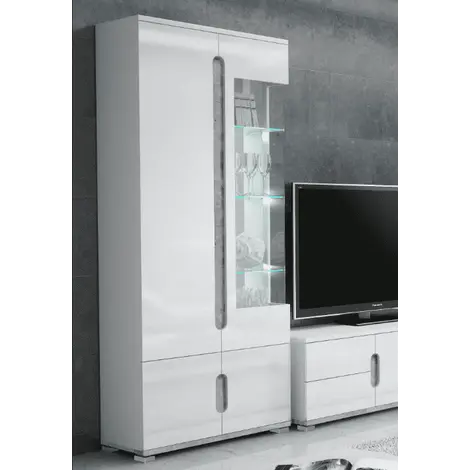 Buy Dunbar 1 Glass Door Display Cabinet White High Gloss and Grey, Colour: White from Furnituretta