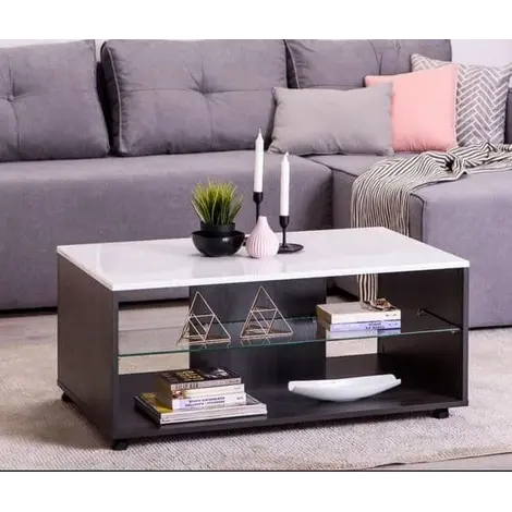 Buy Talbot Coffee Table in Black with Gloss White Top and Glass Shelf from Furnituretta
