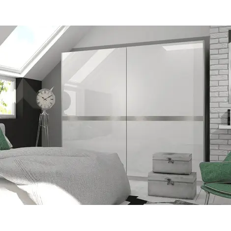 Buy Modern Sliding Door Wardrobe with Alloy Stripe Shine White Gloss from Furnituretta