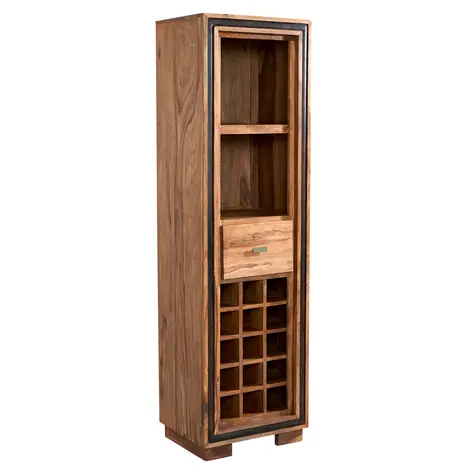 Buy Jodhpur Sheesham Wine Bookcase – Modern Wine Storage in A Grade Sheesham Featuring 2 Shelves, 1 Drawer & 15 Bottle Capacity from Furnituretta