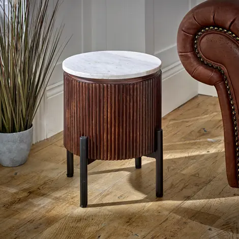 Buy Opal Mango Wood Side Table With Marble Top & Metal Legs from Furnituretta