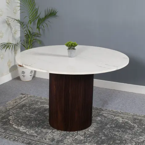Buy Opal Mango Wood Dining Table Round with Marble Top from Furnituretta