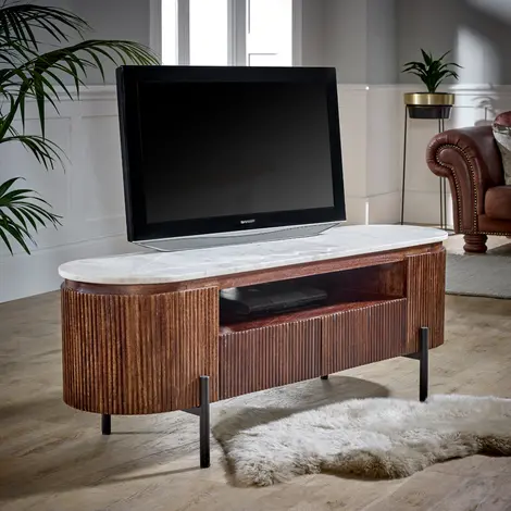 Buy Opal Mango Wood TV Cabinet with Marble Top & Metal Legs from Furnituretta
