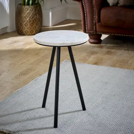 Buy Opal Side Table With White Marble Top & Metal Legs from Furnituretta