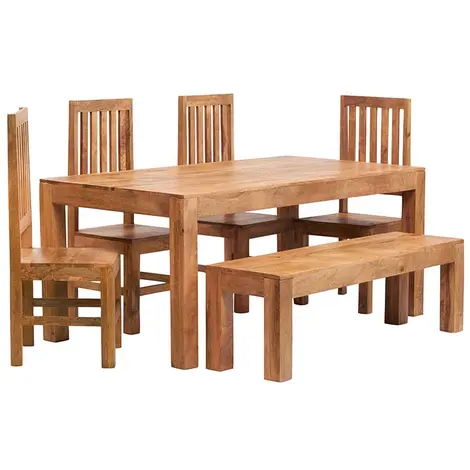 Buy Toko Light Mango 6Ft Dining Set With Bench & 4 Wooden Chairs from Furnituretta