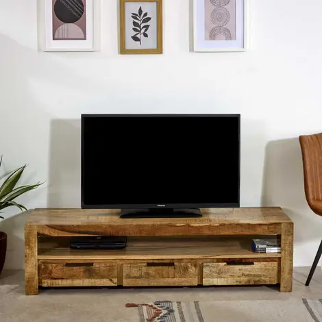 Buy Surrey Solid Wood Large TV Unit Cabinet with 3 Drawers from Furnituretta