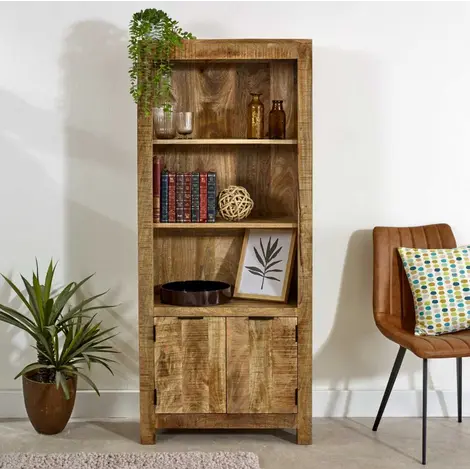 Buy Surrey Solid Wood Bookcase with Doors – Handcrafted Mango Wood with Dual Doors & Three Display Shelves from Furnituretta