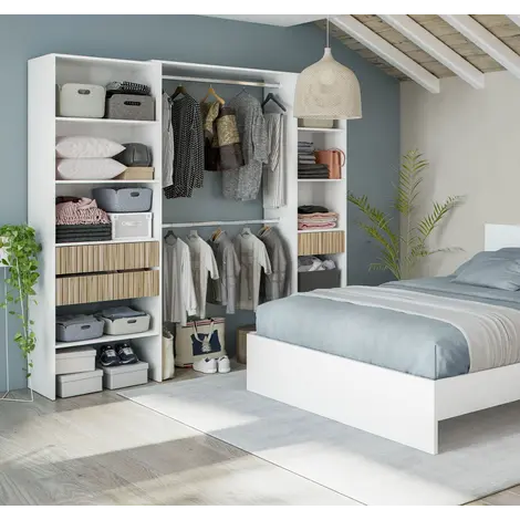 Buy Salsa Open-Door Wardrobe with Shelves and Rail Natural Oak Effect and White from Furnituretta