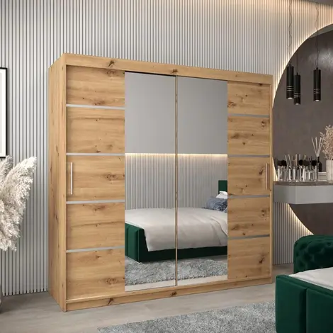 Buy Verona 04 Sliding Door Wardrobe Oak Artisan 200cm, Colour: Oak Artisan, Width: 200 from Furnituretta