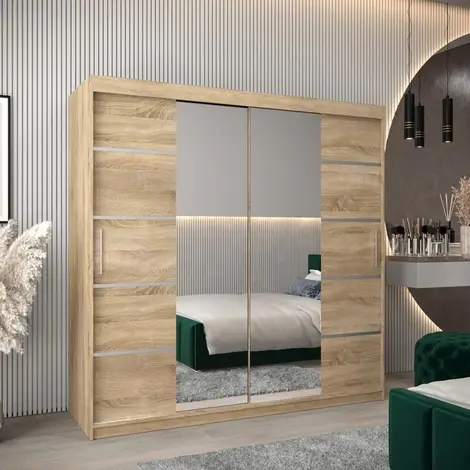 Buy Verona 04 Sliding Door Wardrobe Oak Sonoma 200cm, Colour: Oak Sonoma, Width: 200 from Furnituretta