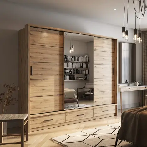 Buy Arti AR-01 Sliding Door Wardrobe Oak Artisan 250cm, Colour: Oak Artisan, Width: 250 from Furnituretta