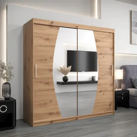 Buy Elypse Sliding Door Wardrobe Oak Sonoma 200cm, Colour: Oak Sonoma, Width: 200 from Furnituretta