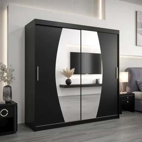 Buy Elypse Sliding Door Wardrobe Black 200cm, Colour: Black, Width: 200 from Furnituretta
