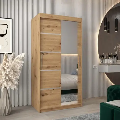 Buy Verona 02 Sliding Door Wardrobe Oak Artisan 100cm, Colour: Oak Artisan, Width: 100 from Furnituretta