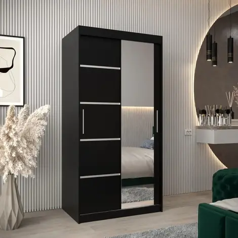 Buy Verona 02 Sliding Door Wardrobe Black 100cm, Colour: Black, Width: 100 from Furnituretta