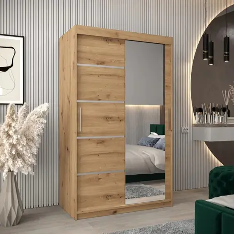 Buy Verona 02 Sliding Door Wardrobe Oak Artisan 120cm, Colour: Oak Artisan, Width: 120 from Furnituretta