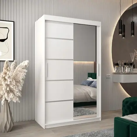Buy Verona 02 Sliding Door Wardrobe White 120cm, Colour: White, Width: 120 from Furnituretta