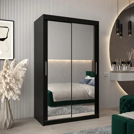 Buy Tokyo III Sliding Door Wardrobe Black 120cm, Colour: Black, Width: 120 from Furnituretta