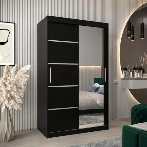 Buy Verona 02 Sliding Door Wardrobe Black 120cm, Colour: Black, Width: 120 from Furnituretta