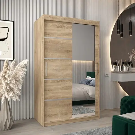 Buy Verona 02 Sliding Door Wardrobe Oak Sonoma 120cm, Colour: Oak Sonoma, Width: 120 from Furnituretta